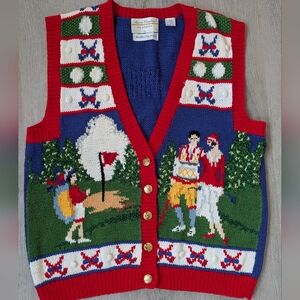 Vintage Marisa Christina Classics Colorful Hand Knitted Golf-Themed Sweater Vest